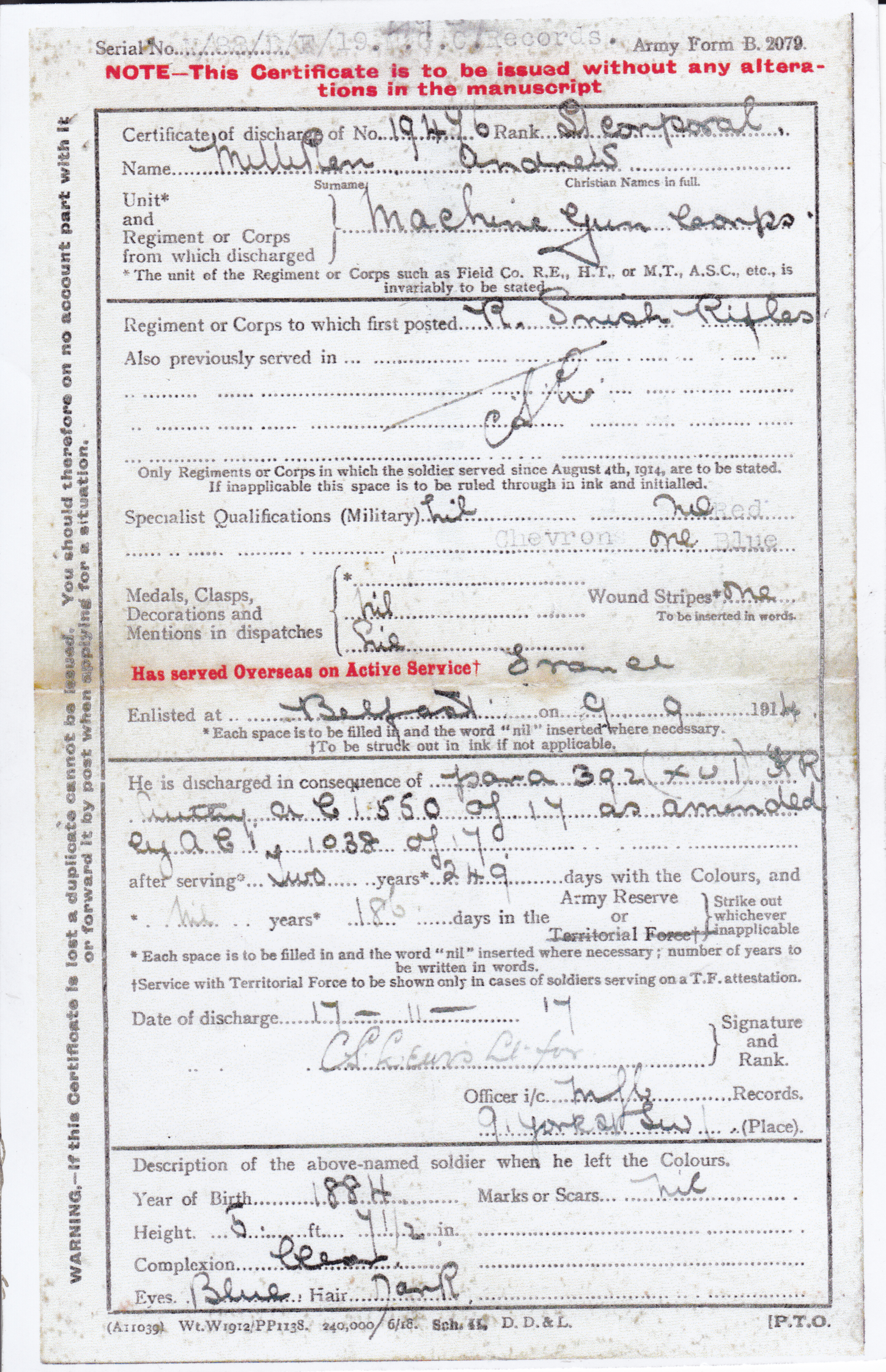 Lance Corporal William Andrew’s discharge papers signed by C.S. Lewis.