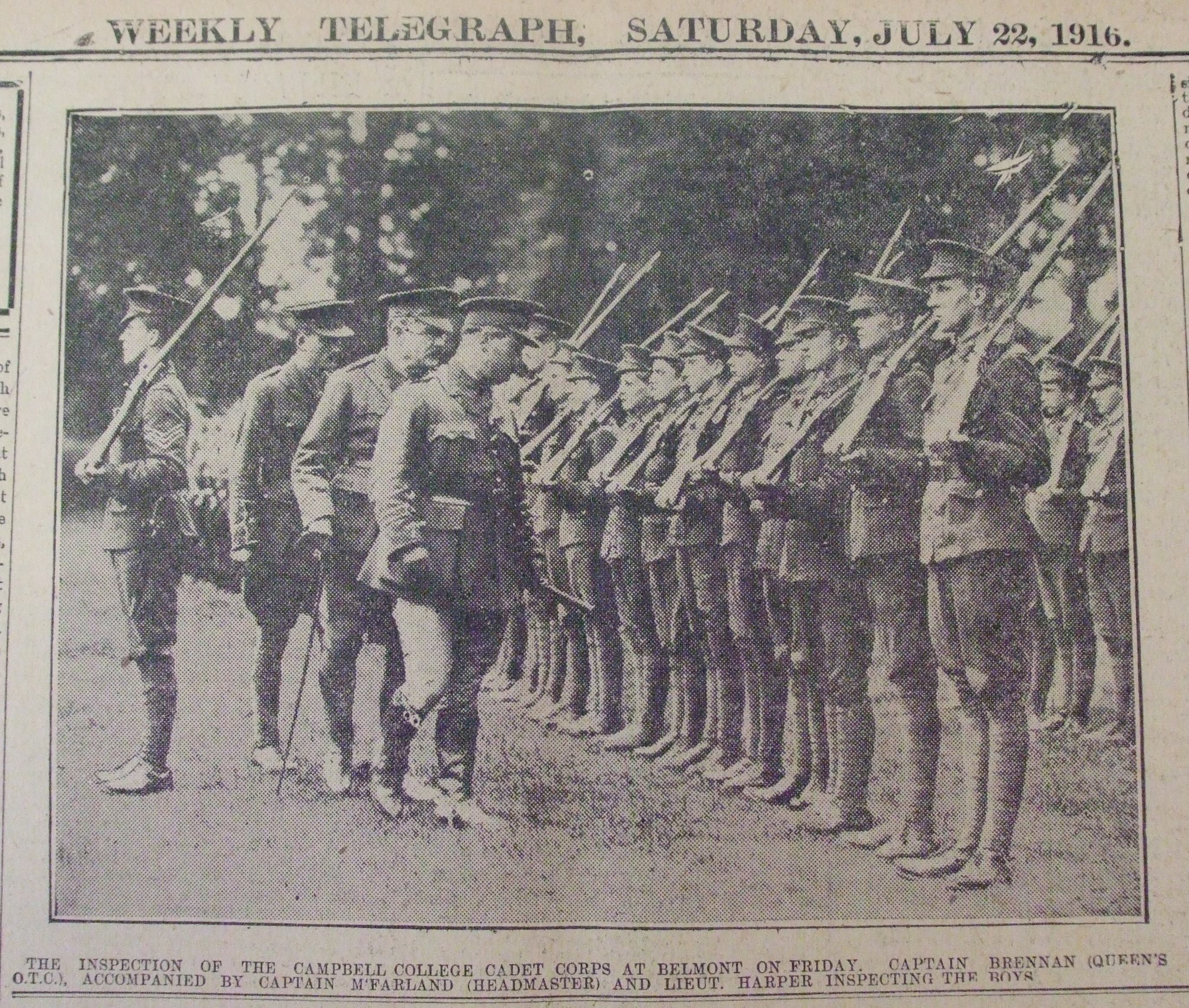Campbell College Officer Cadet Training Corps (Ballymena Weekly Telegraph, 22 Jul 1916)