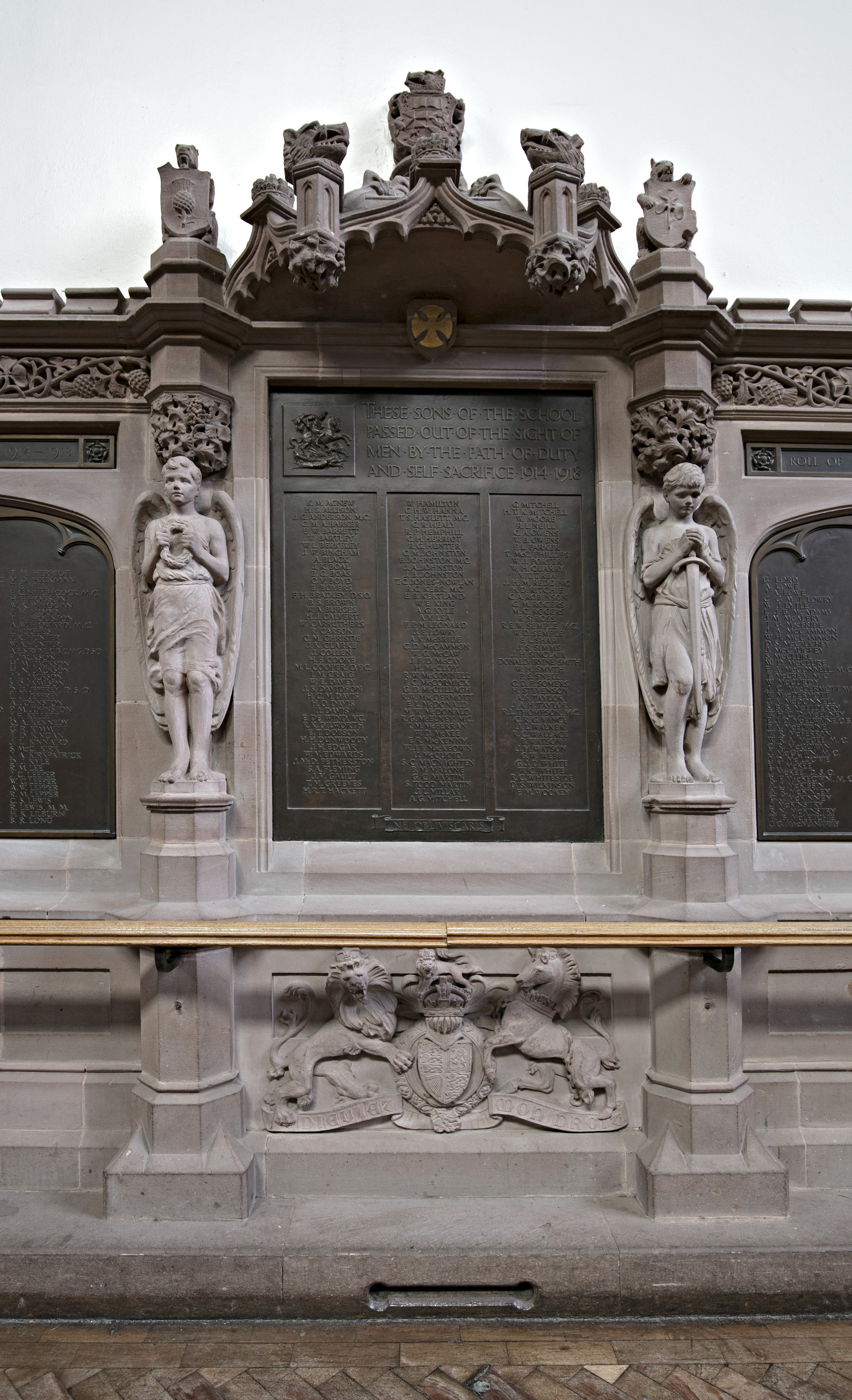 The main panel of the war memorial listing the 126 pupils and staff member killed during the conflict. Photo: James Kerr 